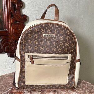 Adrienne Vittadini Brown and Cream Logo Backpack